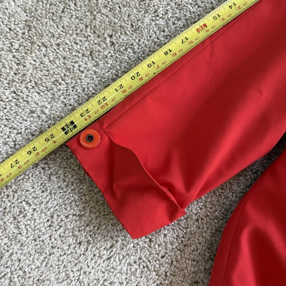 Vintage American Bazaar Coat Womens 8 Red Polyester Trench Button Long Lined